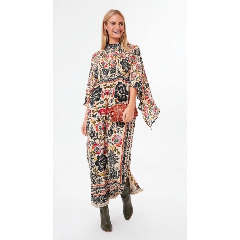 Farm Rio Romantic Garden Floral High Neck  Dramatic Sleeves Maxi Dress Size XL - Picture 4 of 15